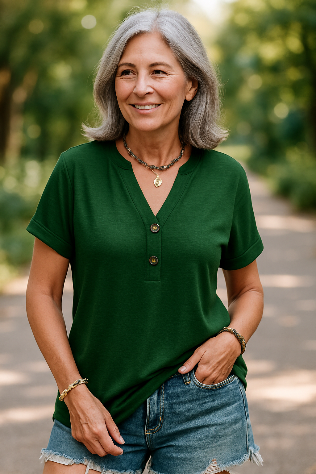 Merisa - Blouse Chic à Col V et Manches Courtes